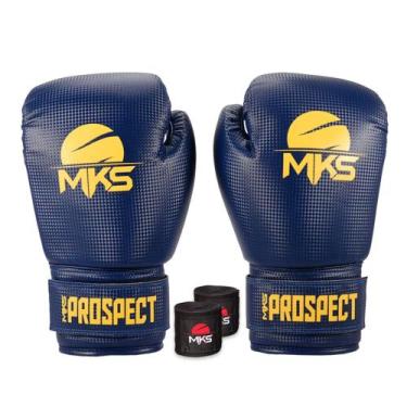 Imagem de Kit Luva Boxe Muay Thai Prospect Azul/Amarelo 10oz + Bandagem MKS Comb