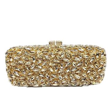 Imagem de Bolsa clutch de cristal brilhante para mulheres caixa minaudiere bolsa de casamento, Ouro, Small