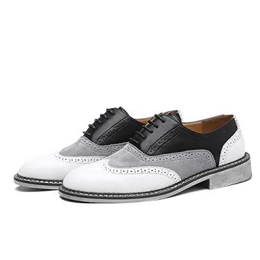 Imagem de QHBPMGAD Tênis masculino Oxford sapato social - Elegante Wingtip Brogue Oxfords casual camurça trabalho presente de viagem, Branco, 8