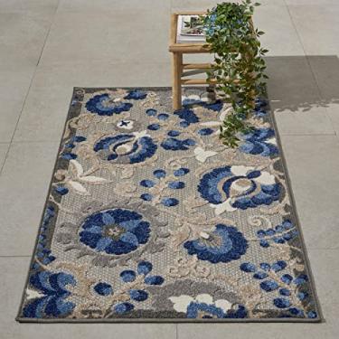 Imagem de Nourison Home Aloha Tapete para área de interior/exterior natural/azul, 6 m x 10 cm, fácil de limpar, não cai, quarto, sala de estar, sala de jantar, quintal, deck, pátio (3x4)
