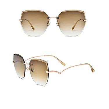 Imagem de Lente gradiente UV400 com armação dourada óculos de sol femininos para condução vêm com caixa, marrom e dourado