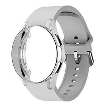 Imagem de Pulseira de relógio de 20 mm, compatível com Samsung Galaxy Watch 5 40 mm, pulseira de silicone fina macia com TPU capa de relógio de cobertura total para Galaxy Watch 4 40 mm feminina masculina pulseira esportiva de substituição, cinza oficial