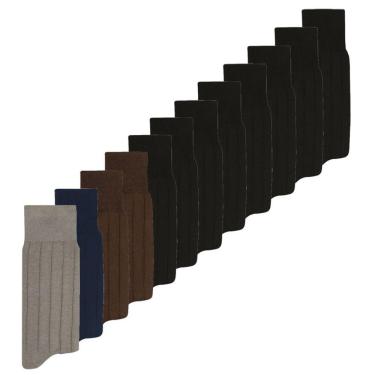 Imagem de Kit c/12 Pares Meia Social Masculina Mash 100% Algodão Canelada - 231.04