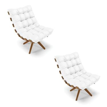 Imagem de Kit 2 Poltronas Giratória Corino Branco Base Madeira D`rossi