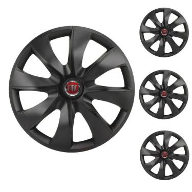 Imagem de Jogo Calota Aro 14 Prime Fosc Black Elitte Preto Fosco + Emblema Resinado Fiat (Palio Uno Punto Linea Strada Idea Siena Fiorino Doblo Mobi Bravo Argo)