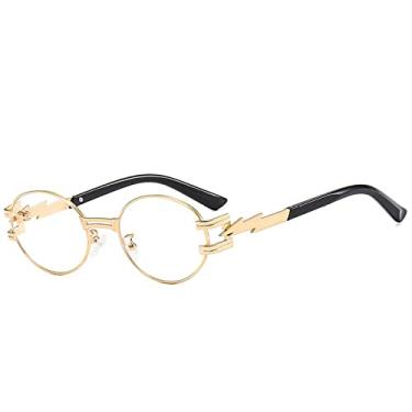 Imagem de Óculos de sol redondos de metal fashion steampunk feminino masculino designer proteção solar óculos de sol hip hop vintage tons góticos, ouro c10 claro, tamanho único