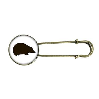 Imagem de Broche de metal retrô preto de ouriço com imagem de animal