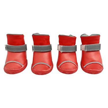 Imagem de Botas de inverno para cães pequenos de estimação Botas de neve macias para cães pequenos filhotes sapatos quentes sapatos para cães pequenos médios botas de filhote de pavimento quente, 4 peças, vermelho, tamanho 3