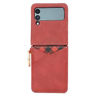 Imagem de Capa de couro de anel de luxo para Samsung Galaxy Z Flip 4 3 5G Flip4 Flip3 Capas de telefone elegantes, vermelho, para Samsung Flip4