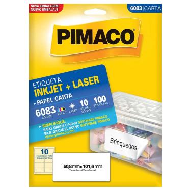 Imagem de Etiqueta Pimaco Carta Inkjet + Laser 50,8x101,6mm 10 Folhas 6083 60263