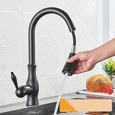 Imagem de Torneira de cozinha de níquel escovado Torneira misturadora de alça única Pulverizador de fluxo Bico de cozinha Torneira de água quente e fria, Preto fosco, Tamanho único