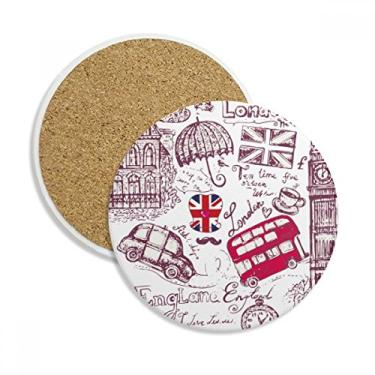 Imagem de Big Ben Bus, bandeira da Inglaterra, esboço, ilustração, porta-copos, caneca de proteção de mesa, pedra absorvente
