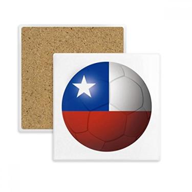 Imagem de Porta-copos com bandeira nacional do Chile de futebol quadrado, porta-copos, suporte de subplaca, pedra isolante