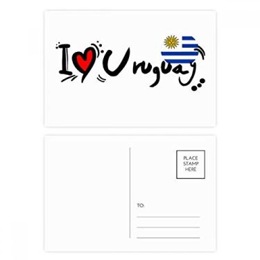 Imagem de Conjunto de cartão postal I Love Uruguay com a bandeira da palavra Love Heart Ilustration, cartão de felicitações de aniversário