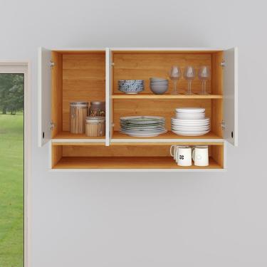 Imagem de Armário Aéreo Organizador Suspenso Parede Multiuso 3 Portas Cozinha Área de Serviço Jessica - Off White | Cinamomo