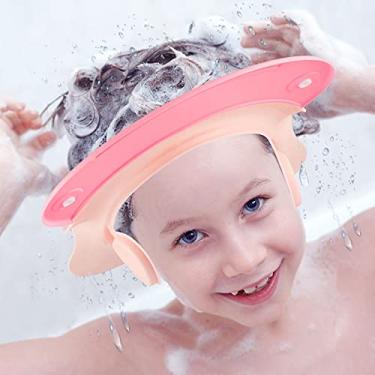 Imagem de Touca de chá de bebê – Touca de banho de proteção de silicone segura, chapéu de viseira ajustável macio para crianças pequenas, xampu protetor de cabeça e ouvido (rosa)