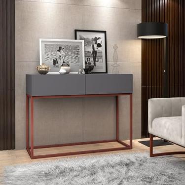 Imagem de Aparador Buffet Eros 90cm Pequeno Com Pes de Ferro Cobre Rose Para Hall de Entrada Cantinho do Café com 2 Gavetas (Cinza)