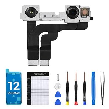 Imagem de CYKJGS Para iPhone 12 Pro Max Substituição da Câmera Frontal OEM 12MP Nova Face Frontal Módulo de Lente Transmissor Receptor de Luz Conector Reparo Kit de Ferramentas de Reparação para A2342 A2410