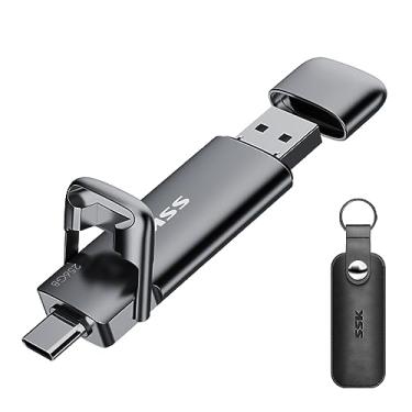 Imagem de SSK Pen drive USB C duplo de 256 GB, 2 em 1 tipo C + USB A 3.2 geração 2 geração 2, super velocidade rápida de até 550 MB/s de armazenamento de dados para Thunderbolt 3, telefone Android, tablet, Macbook, laptop