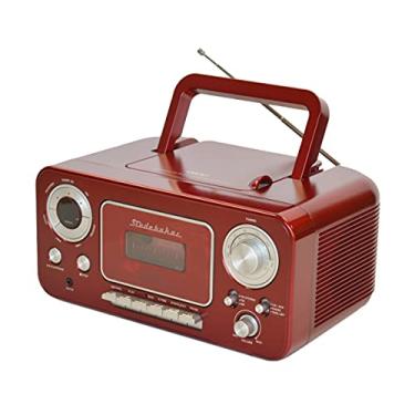 Imagem de Studebaker Leitor de CD estéreo portátil SB2135RS com rádio AM/FM e leitor de cassete/gravador em vermelho e prata