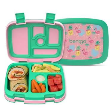 Imagem de Bentgo® Lancheira infantil à prova de vazamento, 5 compartimentos estilo bento – Tamanhos ideais para idades de 3 a 7 anos – livre de BPA, pode ser lavada na lava-louças, materiais seguros para alimentos (tropical)