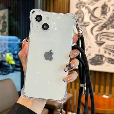 Imagem de Capa para iphone xr crossbody cordão à prova de choque transparente silicone macio tpu capa, preto, para iphone xr case