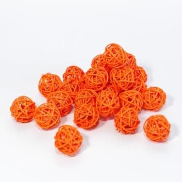 Imagem de KERYAR 25 bolas de vime de vime decorativas para tigelas de centro de mesa, decoração de casa, Natal, Halloween, artesanato faça você mesmo, casamentos (laranja, 3 cm)