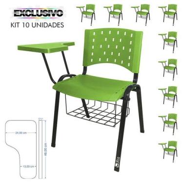 Imagem de Cadeira Universitária Plástica Verde Com Porta Livros 10 Unidades Pran