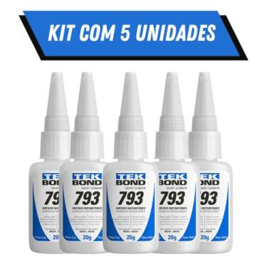 Imagem de Kit 5 Colas Instantanea TekBond 793 SuperBonde 20g Multiuso