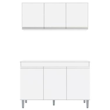 Imagem de Armário e Balcão Gabinete de Pia com Tampo 120cm 3 Portas Manu Branco 