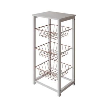 Imagem de Fruteira de Chão Cozinha Desmontada Aço Branco Cesto Cobre Tampo Branc