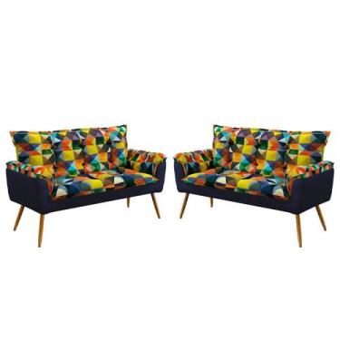 Imagem de Kit 2 Poltronas Estofadas Namoradeira Beta Sued Estampado Colorido com
