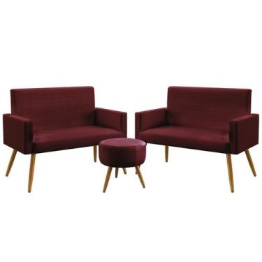 Imagem de Kit 2 Poltronas Namoradeiras Decorativas Nina Puff Solar Sued Bordô Ar