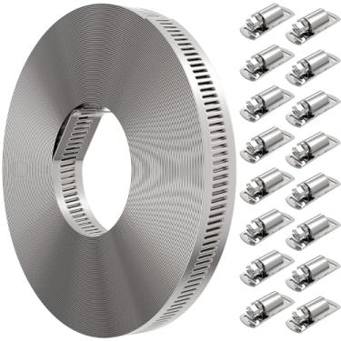 Imagem de Fixirons Kit sortido de braçadeira de mangueira de aço inoxidável DIY, correia de metal de 10 m + 16 fixadores mais fortes grandes ajustáveis braçadeira de mangueira de engrenagem sem-fim braçadeiras