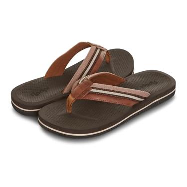 Imagem de Floopi Chinelos masculinos de lona premium sandálias de praia masculinas com textura pontilhada palmilha sandálias de ajuste confortável com solas antiderrapantes internas e externas, Marrom, 40