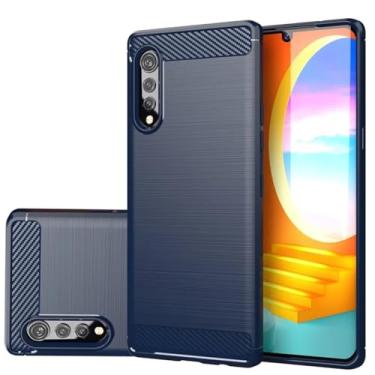 Imagem de Gufuwo Capa para LG Velvet/LG Velvet 5G LMG900, capa de telefone fina de fibra de carbono TPU capa protetora antiarranhões à prova de choque para LG Velvet Blue