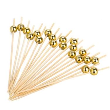 Imagem de Palito para Petiscos em Bambu Decorado Dourado 9cm - 50 unid - Não inf