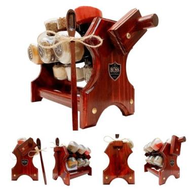 Imagem de Porta temperos giratório com manivela em madeira e 12 potes - Boss Art