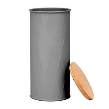 Imagem de Porta Mantimentos em Metal com Tampa de Bambu Cinza 26cm - Mai Home