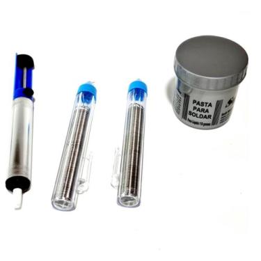 Imagem de Kit Para Solda 2 Estanhos + Sugador De Solda + pasta De Solda - soft