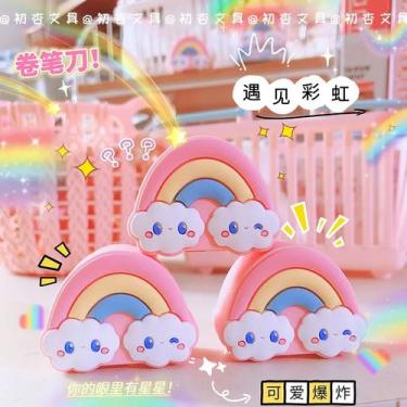 Imagem de Apontador Escolar Decorado Formato Arco-Íris Baby Rainbow Fofo Kwaii  