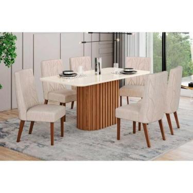 Imagem de Conjunto: Mesa de Cozinha Solana c/ Tampo Madeirado c/ Vidro Curvo 160