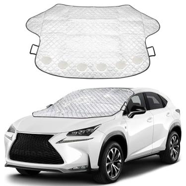 Imagem de BlueStars Capa de para-brisa para gelo e neve | Proteção resistente de 4 camadas | Proteção contra geada para carros, SUVs, caminhões | Acessórios impermeáveis para carros de inverno | Grande (144.8