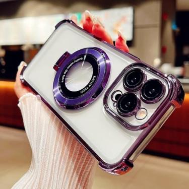 Imagem de Capa transparente com suporte magnético de luxo com glitter para Xiaomi Mi 13T 13 14 Ultra 12T Poco X6 Pro F6, capa macia, roxa, para Mi 14