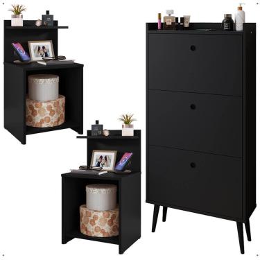 Imagem de Kit Quarto 2 Mesas Cabeceira Nicho Prateleira Sapateira Vertical Organizadora 18 Pares Calçados - Lojas RPM