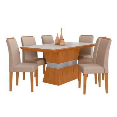 Imagem de Mesa De Jantar 6 Cadeiras Gênova Cina/off Whit/bege - Móveis Arapongas Cinamomo/off White/bege 03