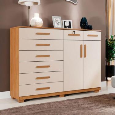 Imagem de Cômoda Bali 8 Gavetas 2 Portas Cinamomo/Off White - Pnr Móveis, Bege, 