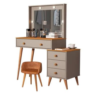 Imagem de Penteadeira com Banqueta material sintético Ágata Espelho Led e Gaveta