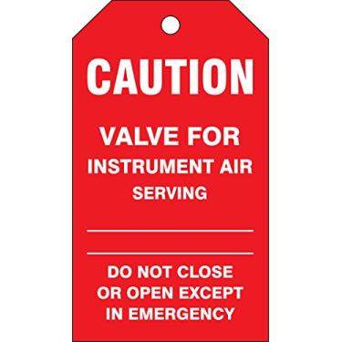 Imagem de Accuform TDM600PTP RP-Plastic Medical Gas Tag, Legend "Caution Valve for Instrument Air Serving Do", 14,6 cm de comprimento x 8,25 cm de largura x 0,01 cm de espessura, branco sobre vermelho (pacote com 25)