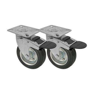 Imagem de Kit 2 un roda rodízio giratório trava borracha maciça 4 pol - AJAX
